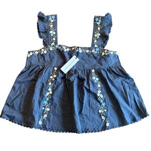 Unsubscribed Blue Flutter Sleeve Tank Top Blouse Embroidered Size 2 NEW 178.00